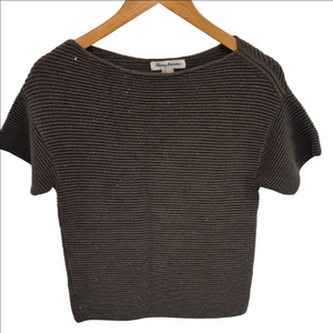 Tommy Bahama Bonita Charcoal Ribbed Sequin Short Sleeve Sweater